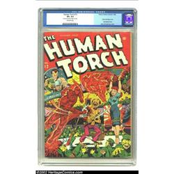 The Human Torch #12 (Timely, 1943) CGC VF+ 8.5 Off-white pages. The Human Torch burns a meanie bad t
