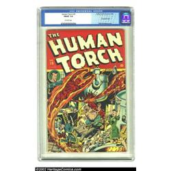 The Human Torch #19 (Timely, 1945) CGC FN/VF 7.0 Off-white pages. The lovely-lady-in-bondage needn't