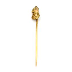18k Gold, Enamel Lady Stick Pin, French