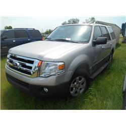 2007 FORD EXPEDITION XLT, S/N 1FMFU15537LA62831, V8 GAS, A/T, ODOMETER READING 142,544 MILES