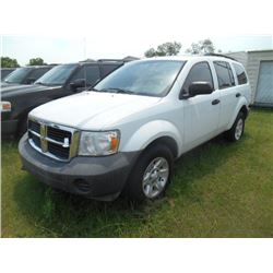 2008 DODGE DURANGO, S/N 1D8HB38NX8F156247, V8 GAS, A/T, ODOMETER READING 130,441 MILES