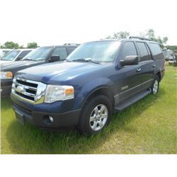 2007 FORD EXPEDITION XLT, S/N 1FMFU15517LA62830, V8 GAS, A/T, ODOMETER READING 197,165 MILES