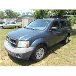2007 DODGE DURANGO 4X4, S/N 1D8HB38P07F554079, V8 GAS, A/T, ODOMETER READING 153,577 MILES