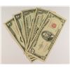Image 1 : $5.00 STAR NOTE RED SEAL 1953C, 2- SILVER CERTS, $2 RED SEAL, & $2 GREEN SEAL.