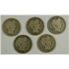 Image 1 : (5) 1907-O BARBER HALF DOLLARS