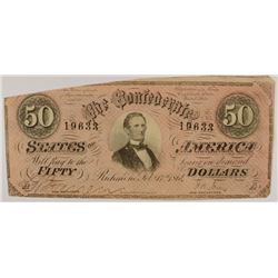 1864 $50 CONFEDERATE STATES OF AMERICA NOTE