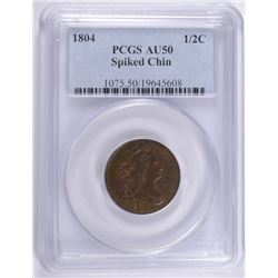 1804 HALF CENT PCGS AU-50 (SPIKED CHIN)