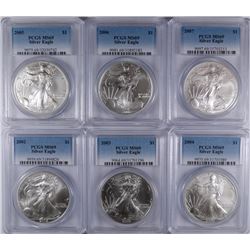2002, 2003, 2004, 2005, 2006 & 2007 AMERICAN SILVER EAGLES, ALL PCGS MS-69!