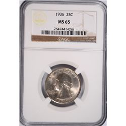 1936 WASHINGTON QUARTER, NGC MS-65