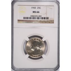 1943 WASHINGTON QUARTER, NGC MS-66