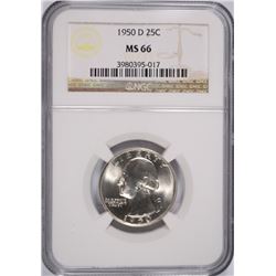 1950-D WASHINGTON QUARTER, NGC MS-66