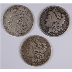 LOT OF ( 3 ) NICE CIRC MORGAN DOLLARS:  1880, 1889-O & 1890-O