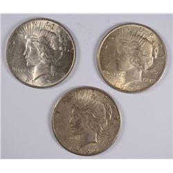 LOT OF ( 3 ) NICE CIRC PEACE DOLLARS:  1923, 1924 & 1926-S