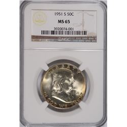 1951-S FRANKLIN HALF DOLLAR, NGC MS-65 GORGEOUS!
