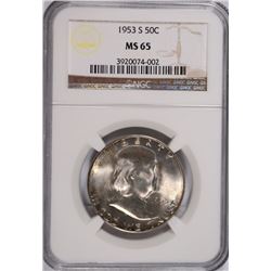 1953-S FRANKLIN HALF DOLLAR, NGC MS-65
