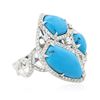 Image 2 : 14KT White Gold Turquoise and Diamond Ring