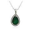 Image 1 : 14KT White Gold 3.20 ctw Emerald and Diamond Pendant With Chain