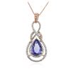 Image 2 : 14KT Two-Tone Gold 3.34 ctw Tanzanite and Diamond Pendant With Chain