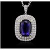 Image 2 : 14KT White Gold GIA Certified 16.65 ctw Tanzanite and Diamond Pendant With Chain