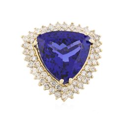 14KT Yellow Gold 21.69 ctw GIA Cert Tanzanite and Diamond Ring