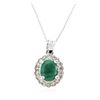 Image 2 : 14KT White Gold 1.33 ctw Emerald and Diamond Pendant With Chain