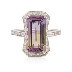 14KT White Gold 4.89 ctw Ametrine Quartz and Diamond Ring