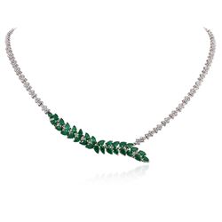 14KT White Gold 5.88 ctw Emerald and Diamond Necklace