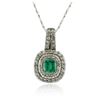 Image 1 : 14KT White Gold 0.75 ctw Emerald and Diamond Pendant With Chain