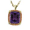 Image 1 : 14KT Yellow Gold 77.43 ctw Amethyst & Diamond Pendant with Chain