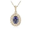 Image 2 : 14KT Yellow Gold 8.35 ctw Tanzanite and Diamond Pendant With Chain