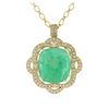 Image 1 : 14KT Yellow Gold GIA Cert 52.12 ctw Emerald and Diamond Pendant With Chain