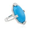 Image 2 : 14KT White Gold Turquoise and Diamond Ring
