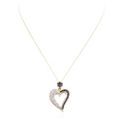 14KT Yellow Gold 1.56 ctw Sapphire and Diamond Heart Pendant With Chain