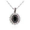 Image 2 : 14KT White Gold 6.76 ctw Sapphire and Diamond Pendant With Chain