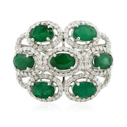 14KT White Gold 3.20 ctw Emerald and Diamond Ring