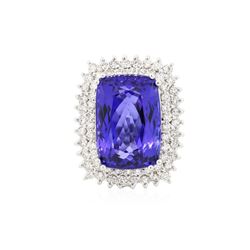 14KT White Gold GIA Certified 24.17 ctw Tanzanite and Diamond Ring