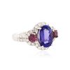 Image 2 : 14KT White Gold 2.70 ctw Tanzanite, Tourmaline and Diamond Ring