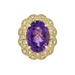 14KT Yellow Gold 10.46 ctw Amethyst and Diamond Ring