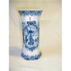10" BLUE AND WHITE VASE WITH SHIP DESIGN...