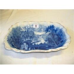 RECTANGULAR BLUE AND WHITE PLATE WITH PALACE DESIGN...