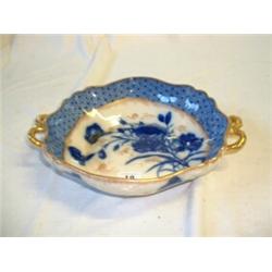 CHROMER BLUE, WHITE AND GILT FRUIT BOWL. STAMPED 212 ON BASE...