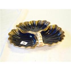 BLUE AND GILT 3 DIVISION HANDLED DISH...