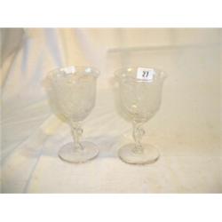 PAIR OF ETCHED CRYSTAL STEM GLASSES WITH HORSE DESIGN...