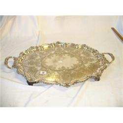 LARGE SHAPED EP HANDLED SERVING TRAY...