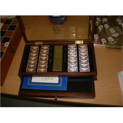 HOUSE OF FABERGE IMPERIAL DOMINO SET IN MAHOGANY GLASS TOP CASE WITH SINGLE DRAWER...