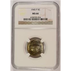 1945-P JEFFERSON NICKEL, NGC MS-66