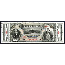 Banco De Talca 1885-1888 Issue Specimen Banknote.