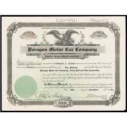 Paragon Motor Car Co. Issued Stock.