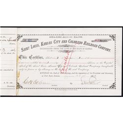 Saint Louis, Kansas City and Colorado Railroad Co. Stock.