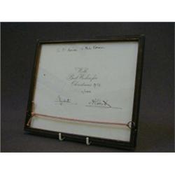 H.M KING GEORGE VI AND H.M ELIZABETH QUEEN MOTHER, 1934, autographs on a Christmas card to Mr and...